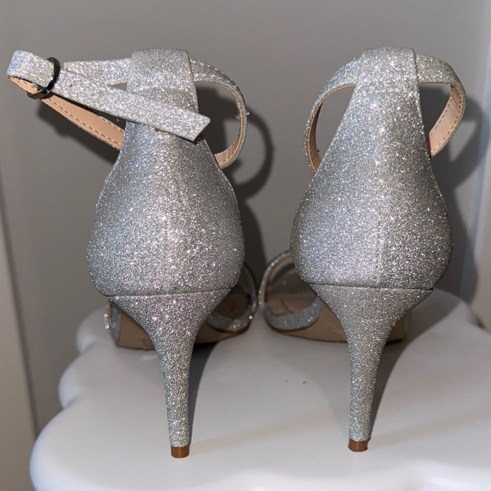 Kelly & Katie Sparkling Silver Ankle Strap Heels - Picture 3 of 5